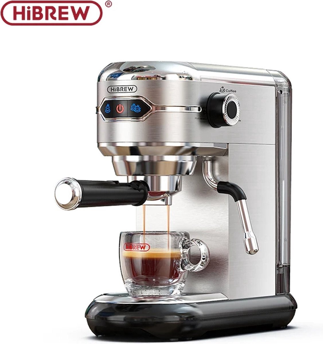WNHB® Espressomachine 19 bar - Halfautomatische koffiemachine - Voor ESE pods en gemalen koffie - Melkopschuimer - Warmwaterfunctie - RVS behuizing
