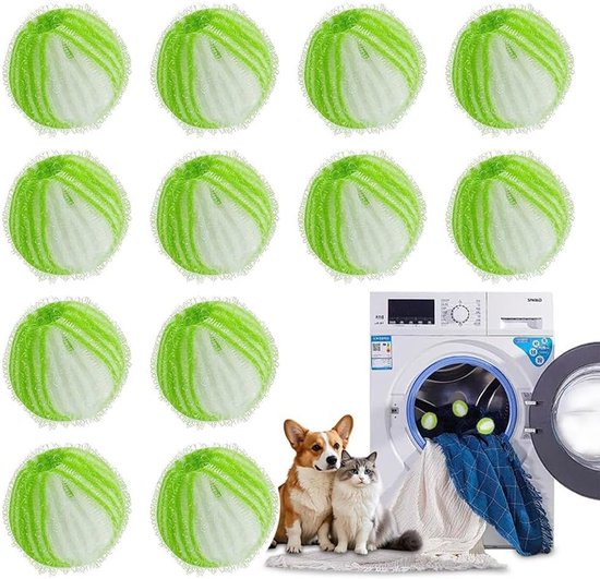 Foto: 12 stuk wasmachine voor het verwijderen van dierenhaar herbruikbare pluizenbalwasser wasmachine voor het opvangen van haar reinigingsballen voor dierenhaar wasmachine voor het verwijderen van pluizen voor kleding en beddengoed groen