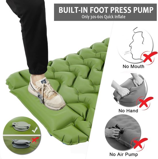1 stuk kampeerslaapmat, ultralichte kampeermat met kussen, ingebouwde voetpomp, opblaasbare slaapmatten, compact voor kamperen, backpacken, wandelen, reizen, tenten van Arestalk — afbeelding 3
