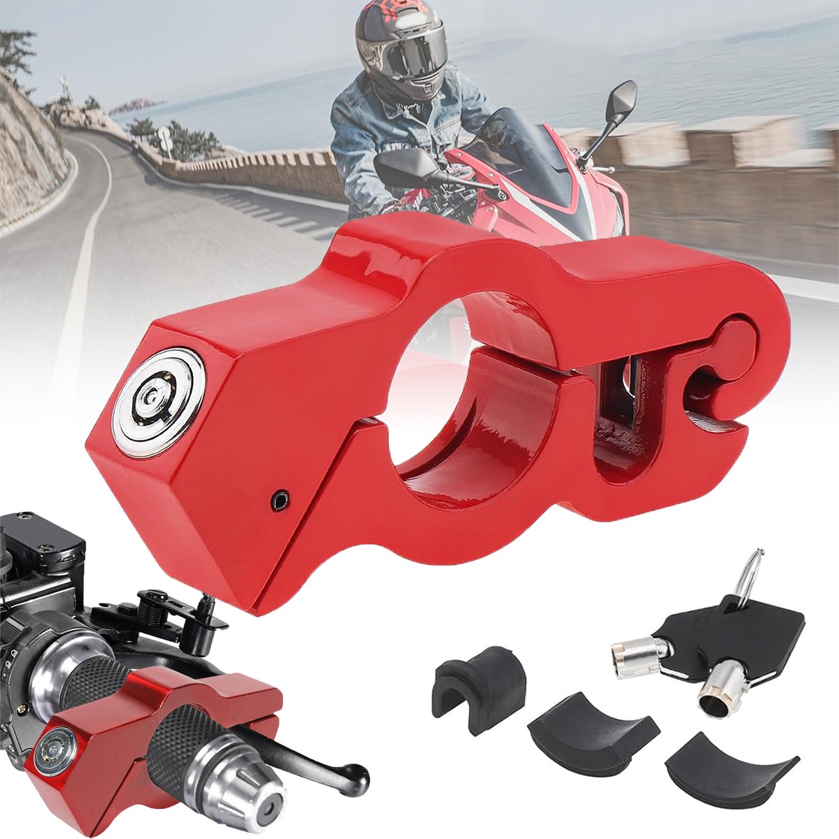 Vitdipy - Motorslot - Motorslot stuurslot - Gehard Stalen Beugel - Scooterslot / Brommerslot / Motorslot - Rood