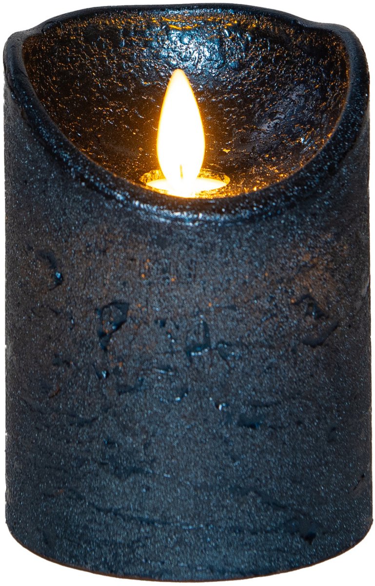 Anna's Collection Stompkaars - LED - metallic blauw - H10 cm - bewegende vlam - kaars Donkerblauw