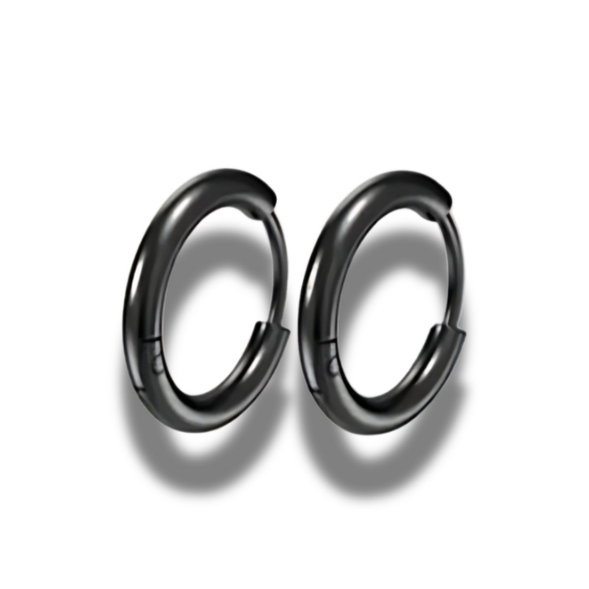 Oorringen - steel - staal - kleur zwart - binnenmaat 12 mm - buitenmaat 16 mm - klapsluiting - hypoallergeen
