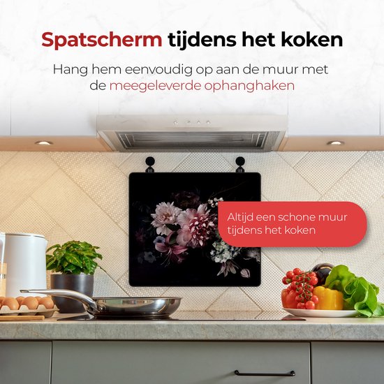 KitchyMist Inductie Beschermer 60x52 cm - Bloemen - Kookplaat Beschermer - Afdekplaat voor Kookplaat - Inductie Mat - Spatscherm Achterwand Keuken