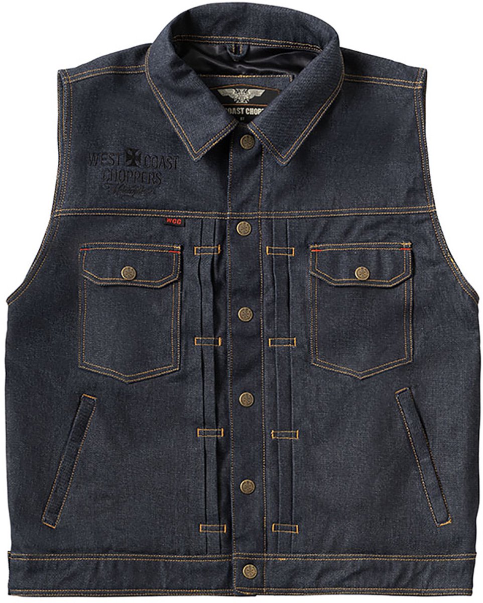WCC West Coast Choppers Herren Weste Collab 131/2 Denim Riding Vest - Blue Raw Denim WCCJS162BL Blue Raw Denim-XXL