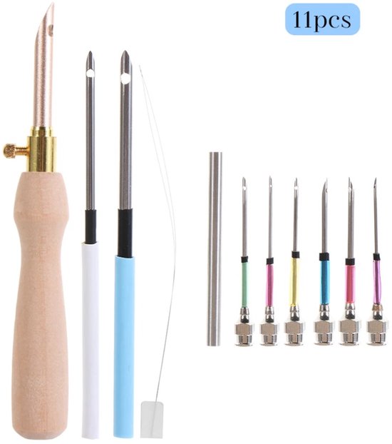 LMDZ 11-delige Punch Naald Borduurset – Houten Garen Borduurpen & DIY Handwerk Gereedschap