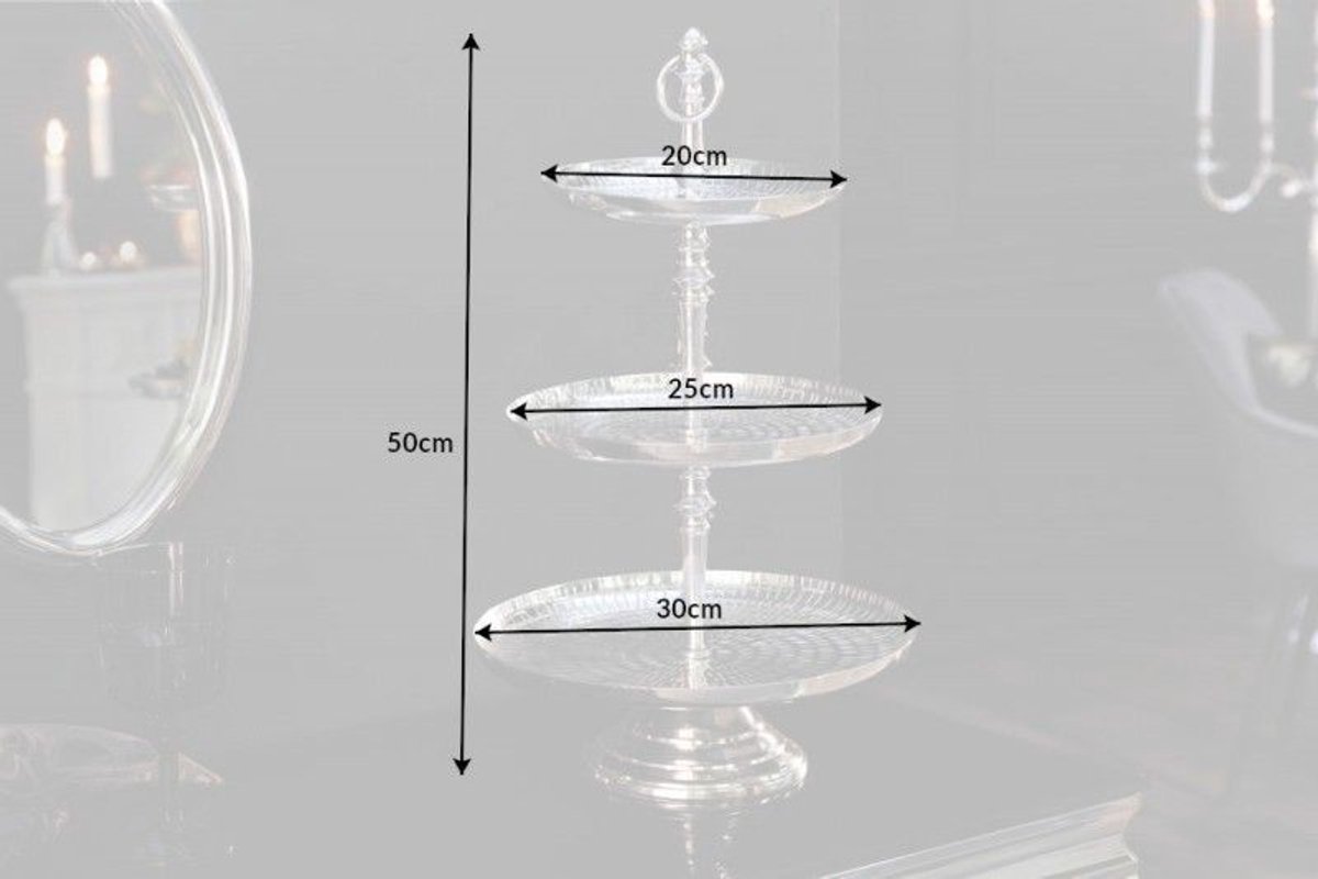 Elegante taartschaal ORIENT 50cm zilver in Rijsthamer-design met drie niveaus - 40385