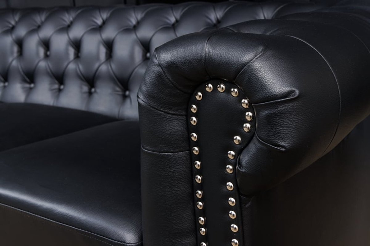 Chesterfield 3-zitsbank 205cm zwart kunstleer klinknagels veerkern - 41447