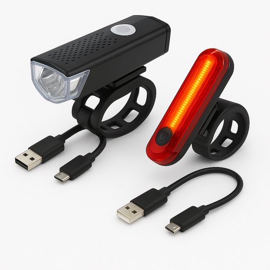 Fietslamp Set – LED Voorlamp & Koplamp Fiets – Superhelder 350 Lumen – Oplaadbaar via USB – Waterdicht – 3 Lichtstanden – Veilig Dag & Nacht