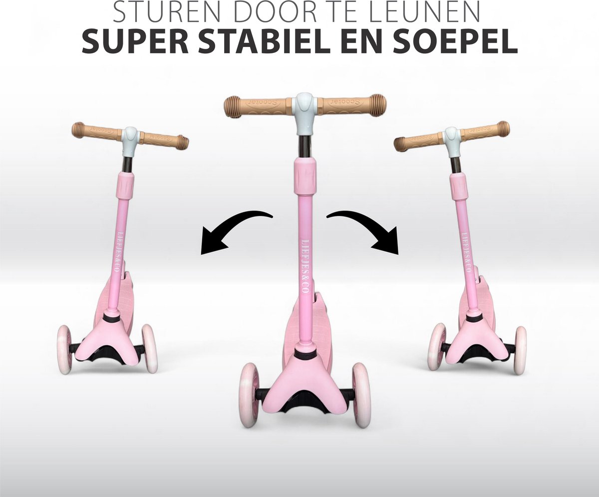 Liefjes & Co Kinderstep – 3-wielen Step - Met Lichtgevende Wielen – 2-6 jaar – Pastelroze — afbeelding 2