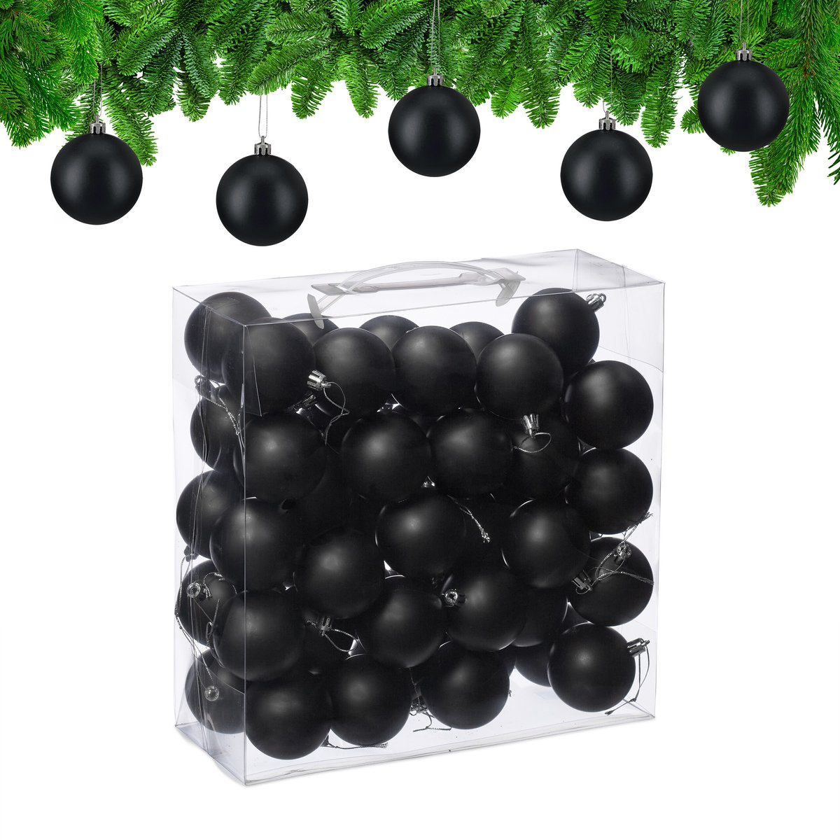 kerstballen set van 50 - Ø 6 cm - mat - kunststof - zwart