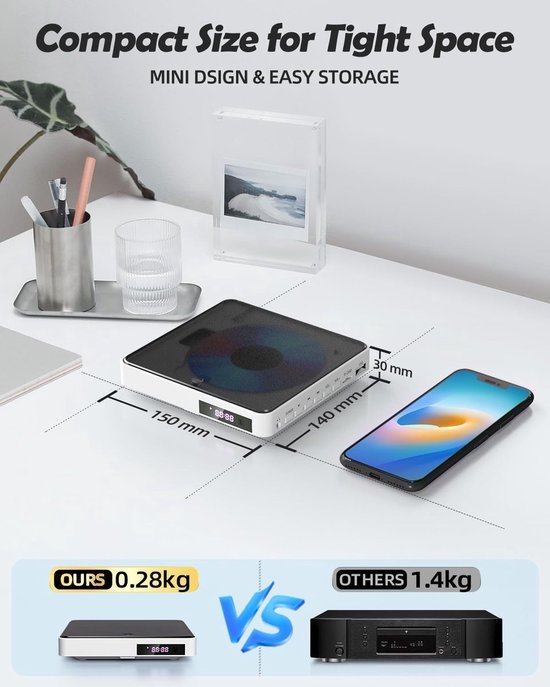WNHB® DVD Speler met HDMI - Externe DVD Speler voor TV Laptop PC - Compacte Blu Ray Speler - Full HD Afspelen - Plug en Play — afbeelding 4