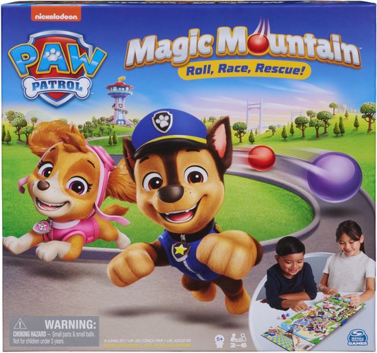 Spin Master Games, PAW Patrol Magic Mountain, knikkerspel, PAW Patrol-spel met Chase, Marshall, Skye, Rubble en meer, makkelijk activiteitenspeelgoed voor kinderen, plezier voor kinderen en gezin, 2-6 spelers