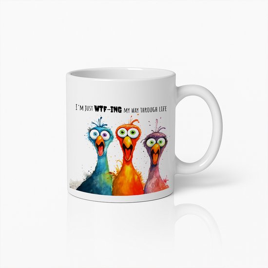 Grappige WTF Vogels Mok – Humoristische Koffiebeker voor Gekke Momenten