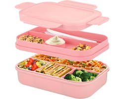 Lunch Box Adults,2000ml Bento Box met vakken,Lunchbox voor Volwassenen,Lunch Container Broodtrommel met Bestek,Snackbox Sandwichbox Brotdose mit Fächern