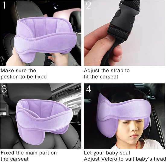 Neksteun voor Kinderen - Nekkussen Autostoel - Neksteun - Hoofdband Paars - Hoofdsteun Voor In De Auto - Hoofdsteun Kussen - Hoofdsteun voor kinderzitje - Hoofdsteun voor Autostoel - Universele Instelbare Reis Hoofdsteun - Veiligheid en Bescherming van Merkloos — afbeelding 3