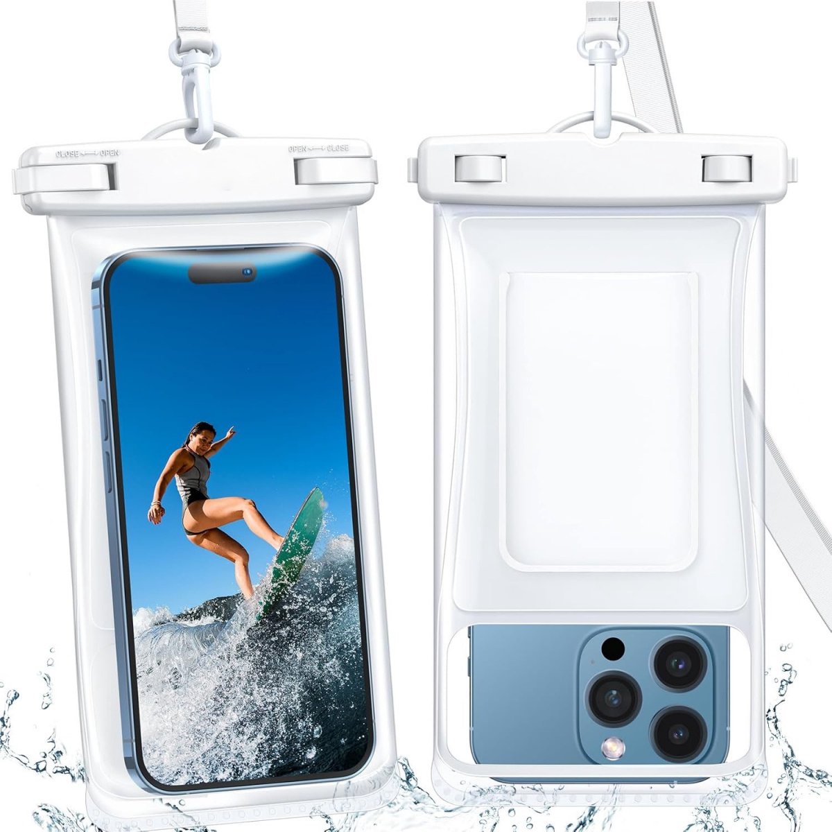 TOVBMUP Waterdichte Mobiele Telefoonzakken - 2 Stuks - IPX8 Waterproof - Geschikt voor Smartphones tot 7 Inch - Met Kaartsleuf en Veilige Sluiting - Bedienbaar via touchscreen - 21x11,4cm - Verbrede Draagriem met Veiligheidsslot