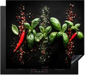 KitchenYeah® Inductie beschermer 60x52 cm - Chilipepers - Basilicum - Kruiden - Kookplaataccessoires - Afdekplaat voor kookplaat - Inductiebeschermer - Inductiemat - Inductieplaat mat - Keuken decoratie