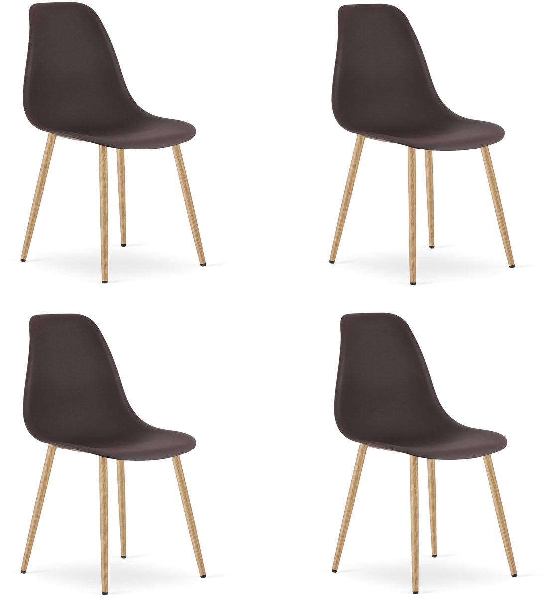 Set van 4 Stoelen WAT – Mokka, Houtlook Metalen Poten, Kunststof Zitting – Modern en Ergonomisch – Geschikt voor Eetkamer, Woonkamer, Keuken, Thuiswerkplek, Kantine en Wachtruimte – Eenvoudige Montage