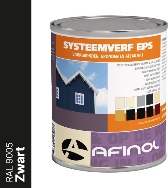 Blik Afinol Systeemverf EPS, voorgrond, grond en aflak in 1. RAL 9005 Zwart.