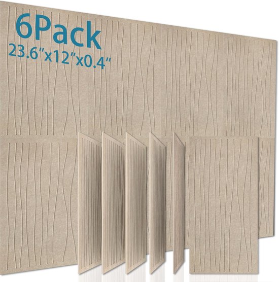 6 Stuks Grootformaat Zelfklevende Geluidsisolatiepanelen - Polyester Vezel Absorptiepanelen 60x30 cm (Diepe Taupe) voor Muren, Studio & Homeoffice