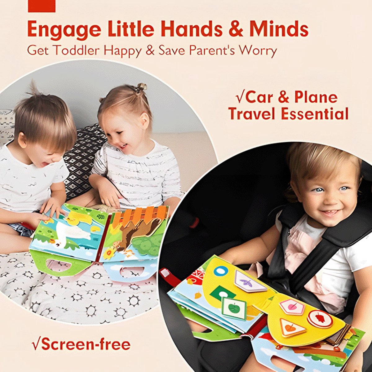 Busy Board Boek - Montessori Speelgoed 1-3 jaar - Activiteitenboek Boerderij - Sensorisch Speelgoed 2 jaar Jongens en Meisjes - Peuterspeelgoed voor Onderweg — afbeelding 4