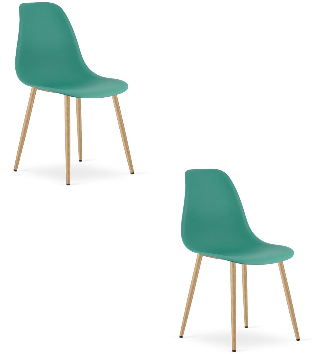 Set van 2 Stoelen WAT – Groen, Houtlook Metalen Poten, Kunststof Zitting – Modern en Ergonomisch – Geschikt voor Eetkamer, Woonkamer, Keuken, Thuiswerkplek, Kantine en Wachtruimte – Eenvoudige Montage