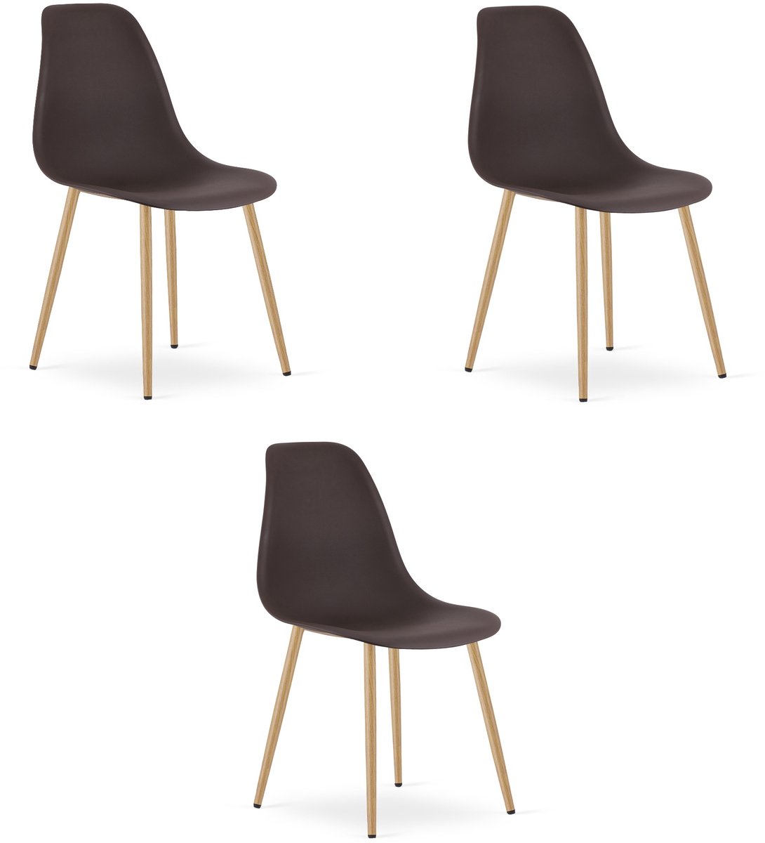 Set van 3 Stoelen WAT – Mokka, Houtlook Metalen Poten, Kunststof Zitting – Modern en Ergonomisch – Geschikt voor Eetkamer, Woonkamer, Keuken, Thuiswerkplek, Kantine en Wachtruimte – Eenvoudige Montage