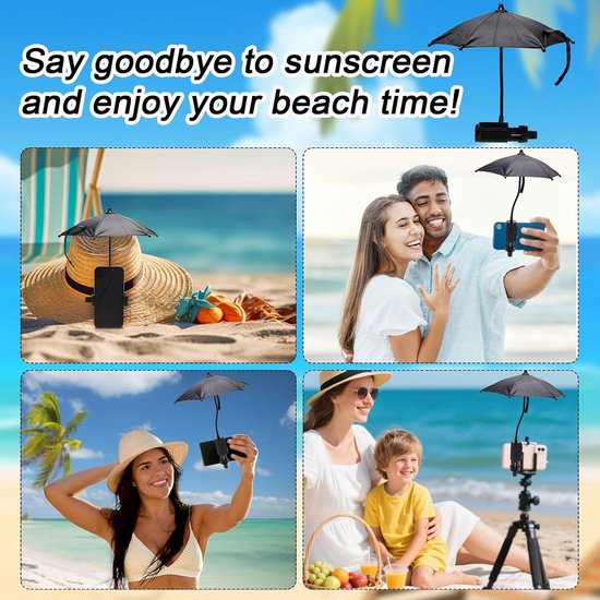 Telefoonparasol – Verstelbaar, UV-bescherming, Clip Met 360° Rotatie, Voor Buiten