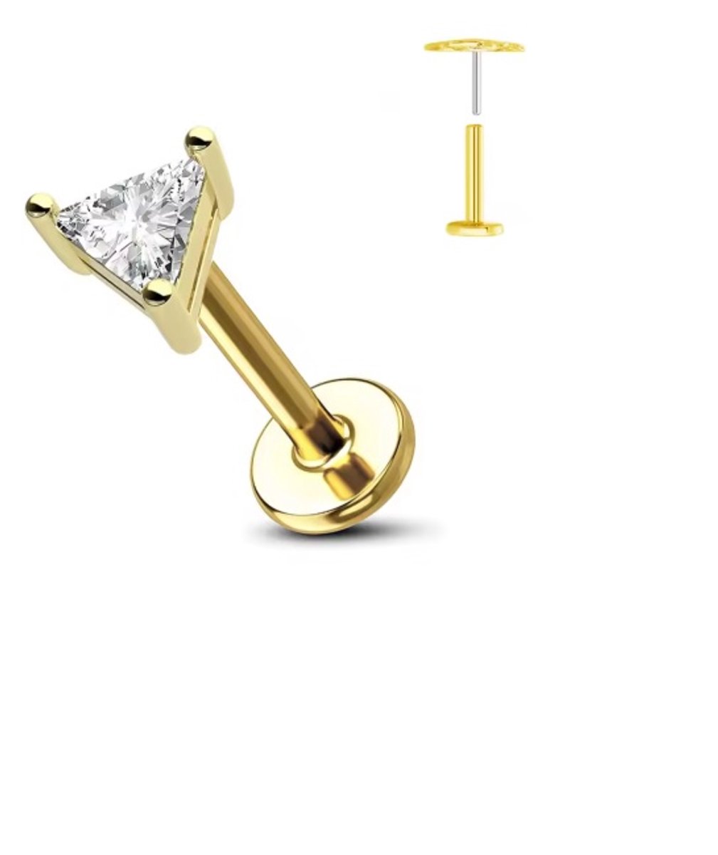 Piercing voor Oor - Kleur: Goud - Formaat: 12 x 6 MM - Titanium - Tragus / Kraakbeen / Helix / Conch - Oorpiercing - Piercing Sieraad - Hoge Kwaliteit - Labret Piercing - Luxe Sieraad - Oorbellen