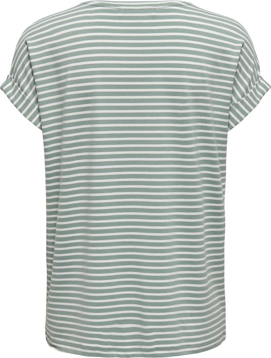 Dames T-shirt met opgerolde mouwen, groen en wit gestreept, van Only.