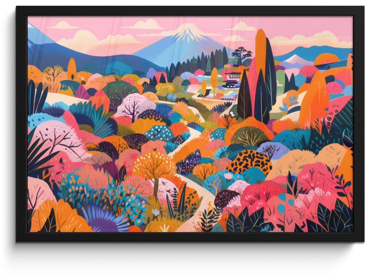 FrameYourWall Poster in lijst - Fotolijst 60x40 cm - Posters - Witte bergtop - Modern - Kleurrijk - Posterlijst zwart - Decoratie - Wanddecoratie woonkamer - Muurdecoratie slaapkamer Kleurrijk - Landschap