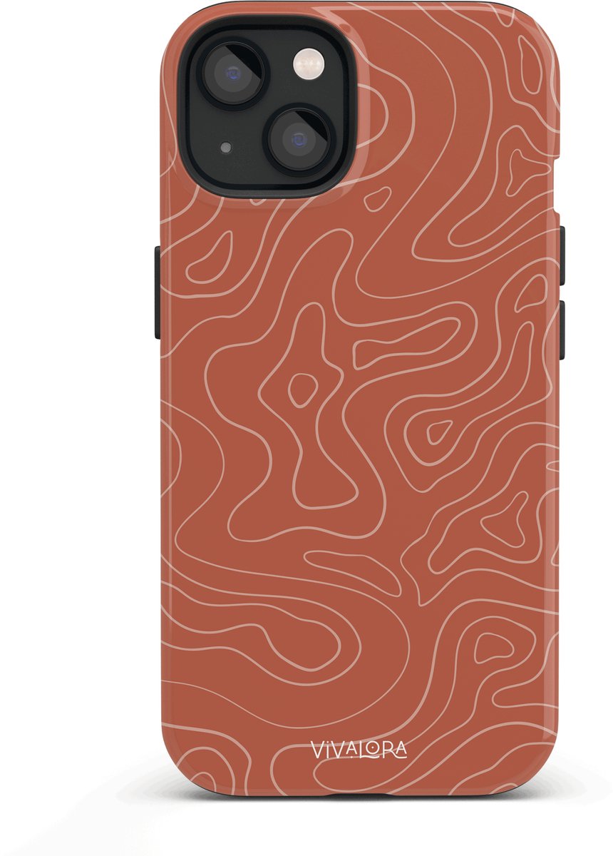 VivaLora Tough Telefoonhoesje iPhone 13 met MagSafe - Wavy Lines Print - 2-in-1 Phone Case - Hard Case & Siliconen Backcover - Extra Bescherming - Shockproof Cover - Rood/Ecru