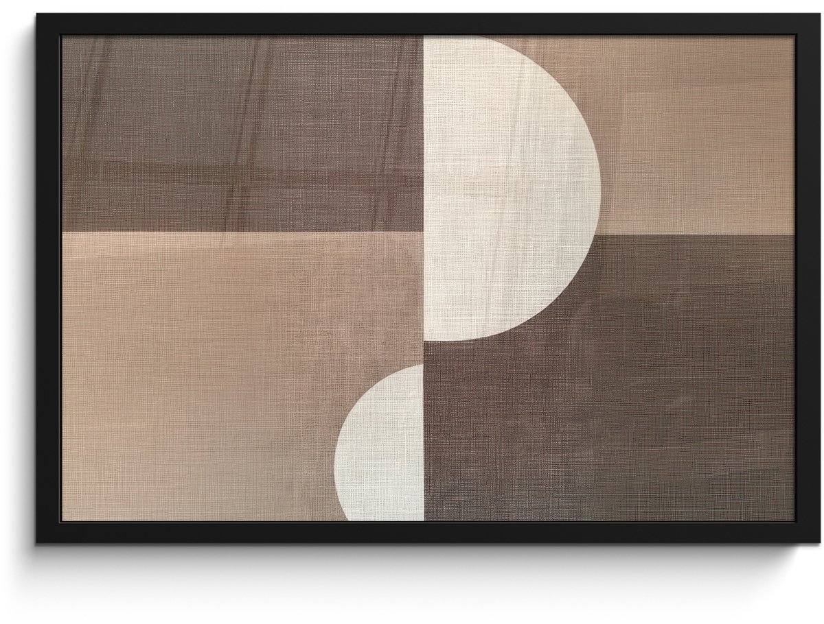 FrameYourWall Poster in lijst - Fotolijst 60x40 cm - Posters - Raster - Halve cirkels - Contrast - Posterlijst zwart - Decoratie - Wanddecoratie woonkamer - Muurdecoratie slaapkamer cirkels - Vlakken
