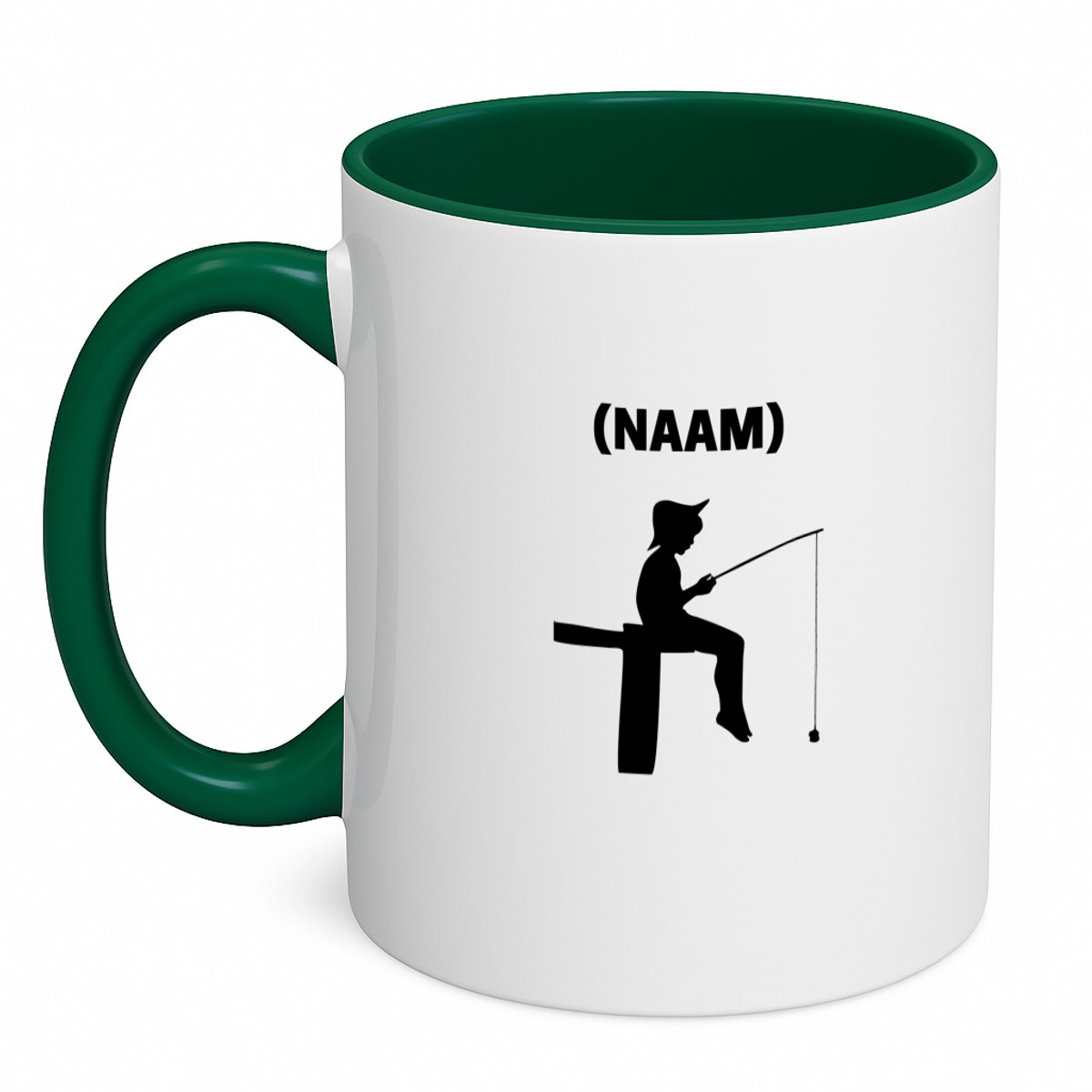 Hacebo® - Vissen met eigen naam koffiebeker donker groen - Vissen - Visser - thee mok - koffie beker - Sport - koffiemok - 350 ML inhoud
