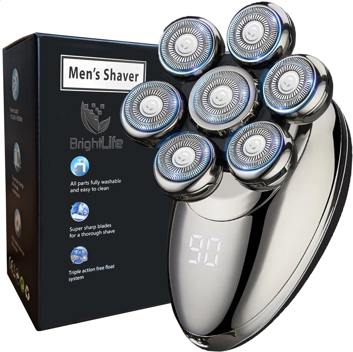 BrightLife® Scheerapparaat voor mannen - Skull shaver - Tondeuse - Nieuwste generatie trimmer - Draadloos - Nat en Droog - 5 opzetstukken