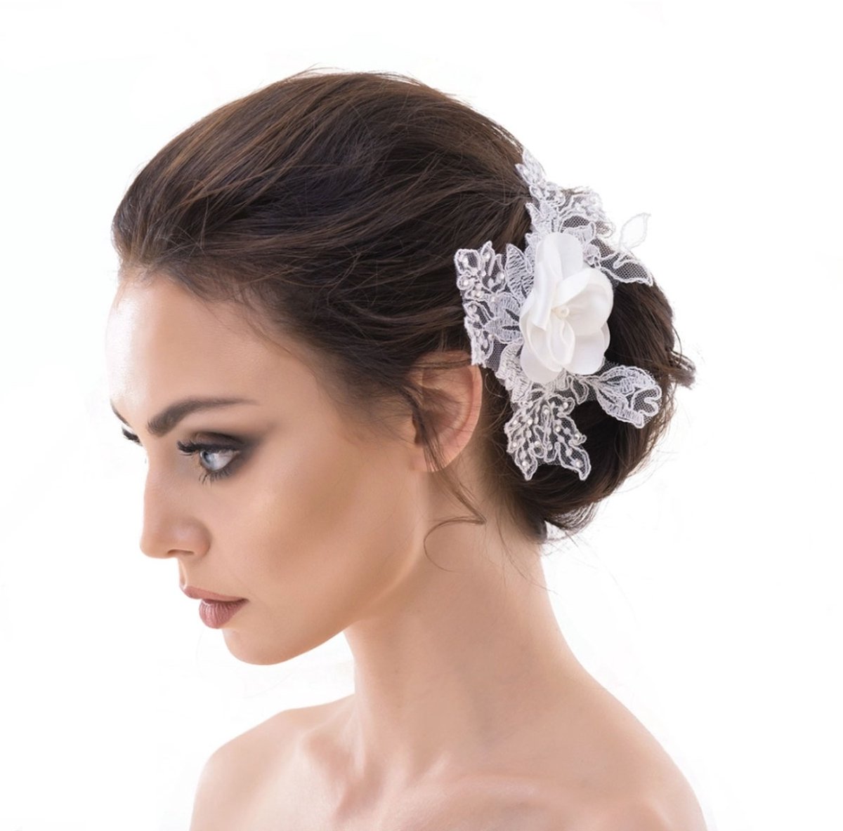 Retro Wedding Hair Accessoire Bloem Parels Kant Strass Wit