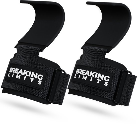 Breaking Limits Crochets de levage – Sangles de levage – Power Grips – Sangles Deadlift – Sangles de levage – Poignées de levage – Fitness, Crossfit et Musculation – 2 pièces – Zwart