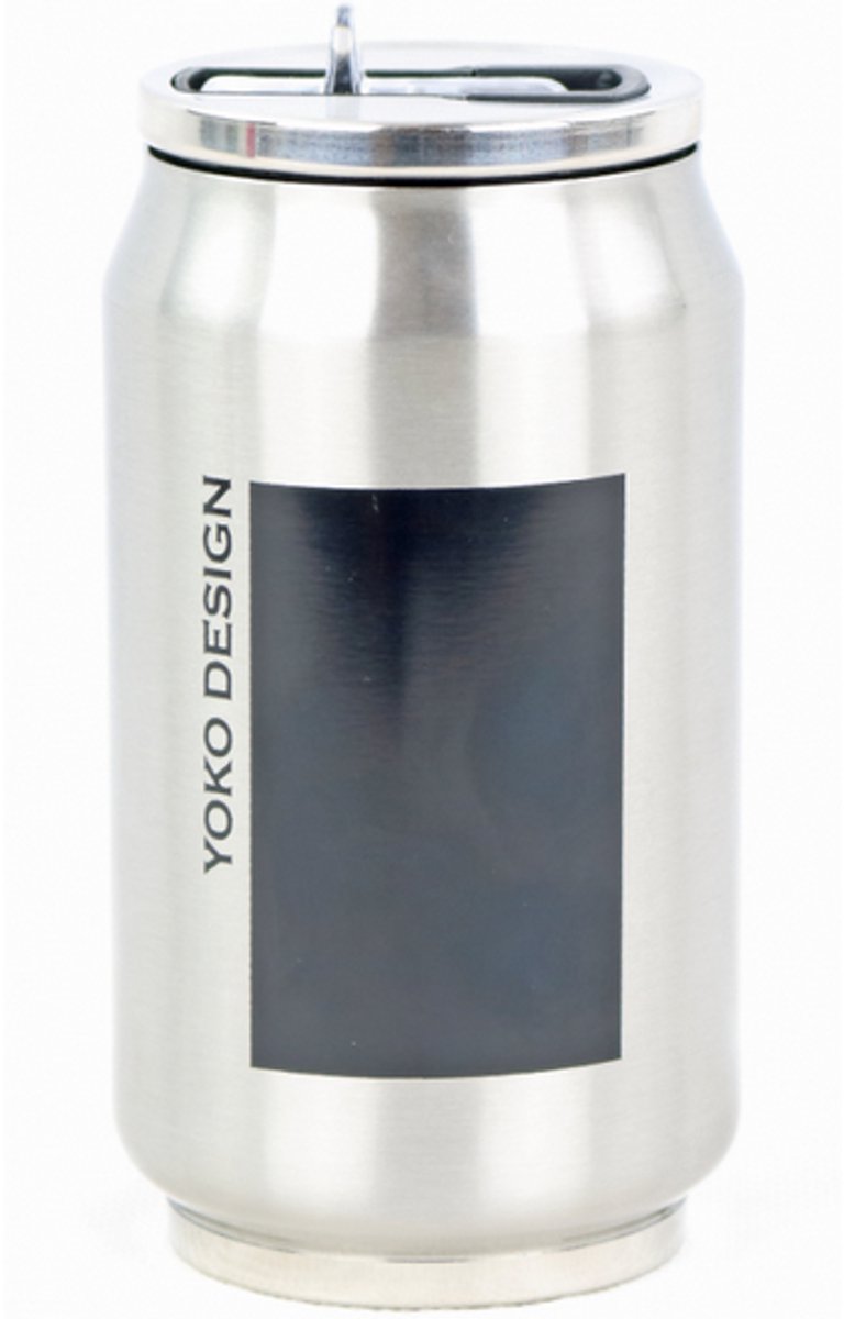 YK Design Isolerende thermofles 280 ml met rietje - RVS / Zwart