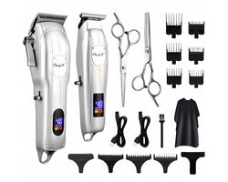 CkeyiN Tondeuse voor Mannen Professioneel, Draadloze Haartondeuse voor Haren Knippen, Tondeuse en Trimmer Set, Elektrische Haarknipper voor Mannen zilver