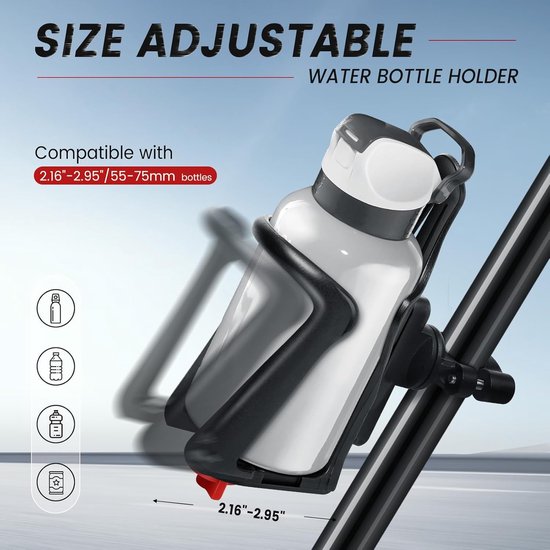 Fietswaterfleshouder, universele motorfietsdrankhouder, past op stuur en frame met schroefgereedschap, fietsfleshouderaccessoires Geschikt voor kinderen en volwassenen (compatibel met bekers met een diameter van 2,16-2,95 inch) — afbeelding 4