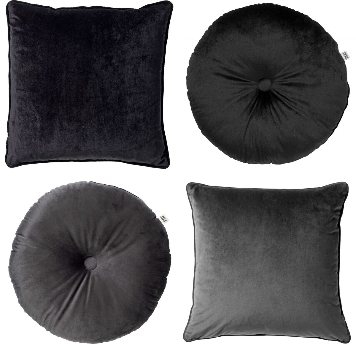 Dutch Decor KUSSENSET - 4-delig - Velvet Shapes - 45x45 cm en Ø38 cm - inclusief binnenkussens - antraciet, zwart - Met Ritssluiting – Decoratie set sierussens - Comfortabele kussentjes voor op de Bank
