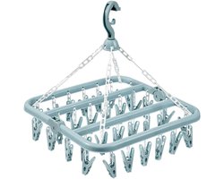 Blauw - Sokken droogrek, 32 clips hangend droogrek, binnen en buiten droogrek, hangend, draaibaar, opvouwbaar, geschikt voor sokken, ondergoed en kleine kledingstukken