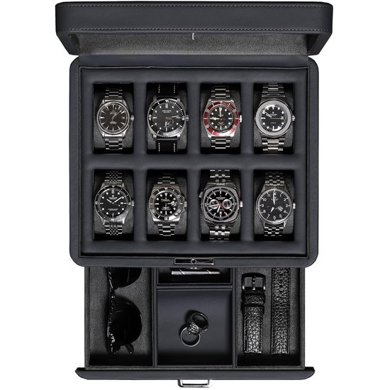 AUKURA horloge-organizer met 15 sleuven, aluminium opbergdoos voor horloges, harde reishoes met voering voor het overzichtelijk opbergen en tonen van horloges