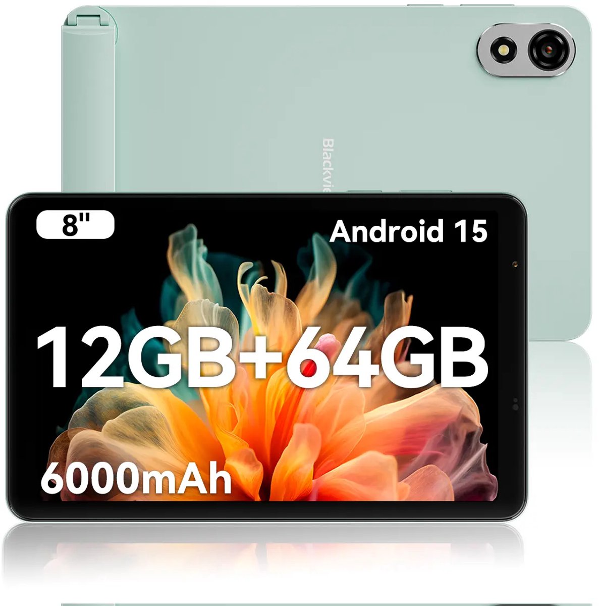 Blackview ZENO 1 Tablet - 8 inch Android 15 Tablet - 12 GB RAM+64 GB ROM(2TB TF) - T615 8-Kern KI-Chip - 4G LTE+WiFi 5G - 6000mAh - Face ID - Widevine L1 - BT5.2 - Groen
