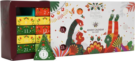 English Tea Shop - Thee Adventskalender “Tea Chest” – 25x Biologische Theezakjes – Luxe Cadeaudoos met Ladebox – Feestelijke Theeverrassing