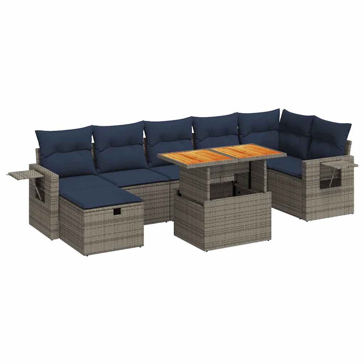 vidaXL 8-delige - Loungeset - met - kussens - poly - rattan - acacia - bruin Grijs