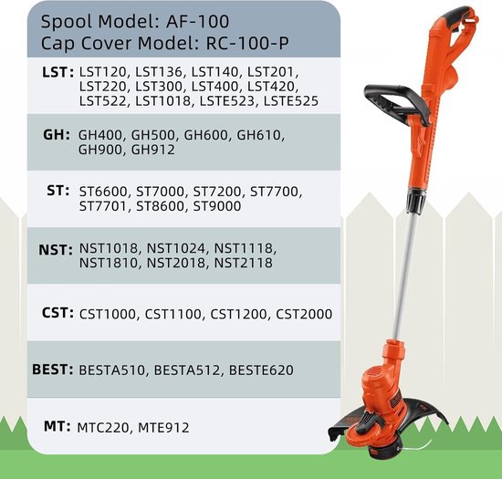 Geschikt voor Black & Decker trimmers - 8-pack trimmerkabelspoelen, A6481 A6485 1,65 mm grasmaaierkabelspoelen (8 trimmerkabels, 2 doppen, 2 veren) van Merkloos	 — afbeelding 4