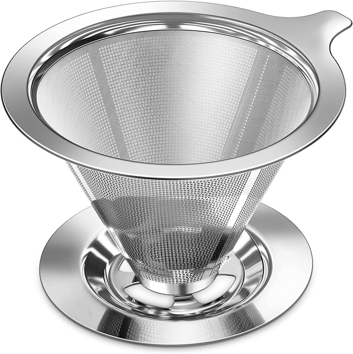 Koffiefilter, langzaam druppelend papierloos koffiefilter, pour-over koffiezetapparaat voor het zetten van 1-2 kopjes, dubbel gaasontwerp, handmatig herbruikbaar kegelfilter