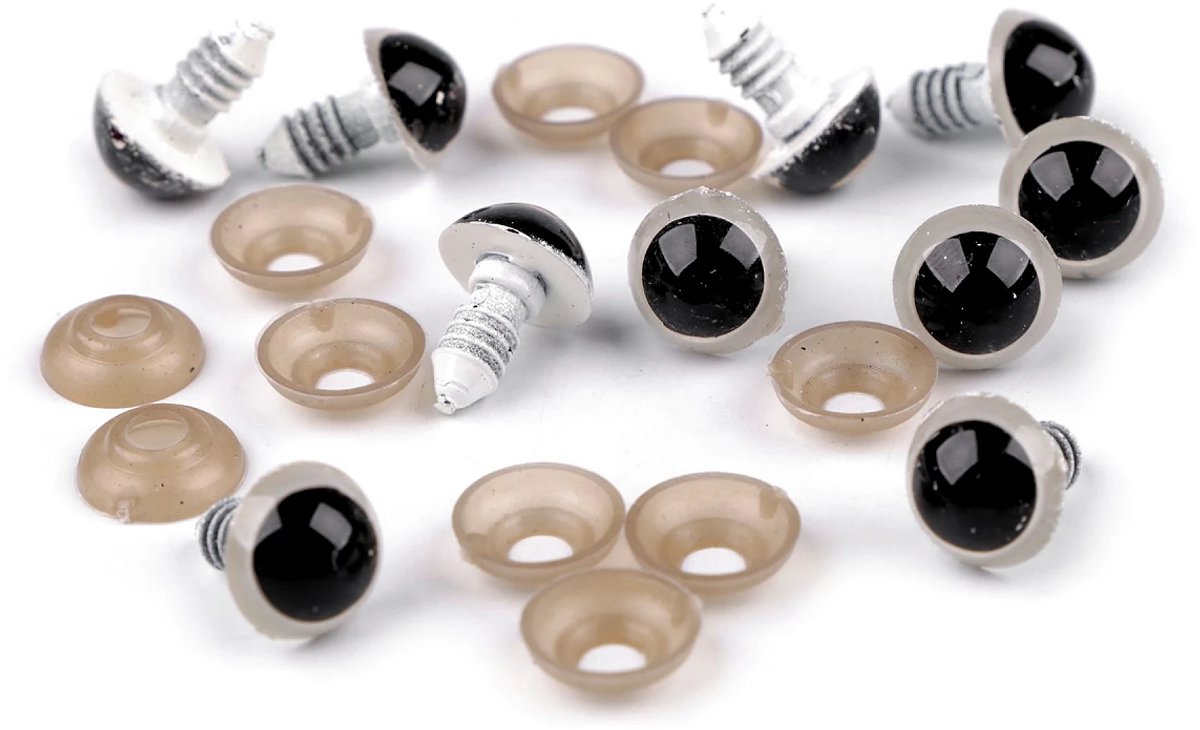 2 paar (4 oogjes) veiligheidsogen - zwart iris wit - 14mm - veiligheidsoog - ogen met veiligheidsring en schroef - knuffels poppen diy