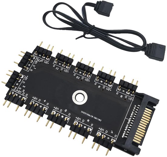 ARGB PWM Ventilatorhub 9-Voudig - Magnetische Basis, SATA Voeding | Fan Hub Voor PC